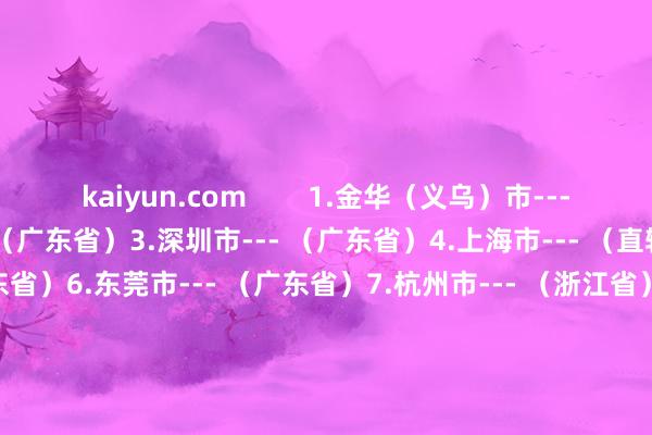 kaiyun.com        1.金华（义乌）市--- （浙江省）2.广州市--- （广东省）3.深圳市--- （广东省）4.上海市--- （直辖市）5.揭阳市--- （广东省）6.东莞市--- （广东省）7.杭州市--- （浙江省）8.汕头市--- （广东省）9.苏州市--- （江苏省）10.成皆市--- （四川省）        11.泉州市--- （福建省）12.长沙市--- （湖南省